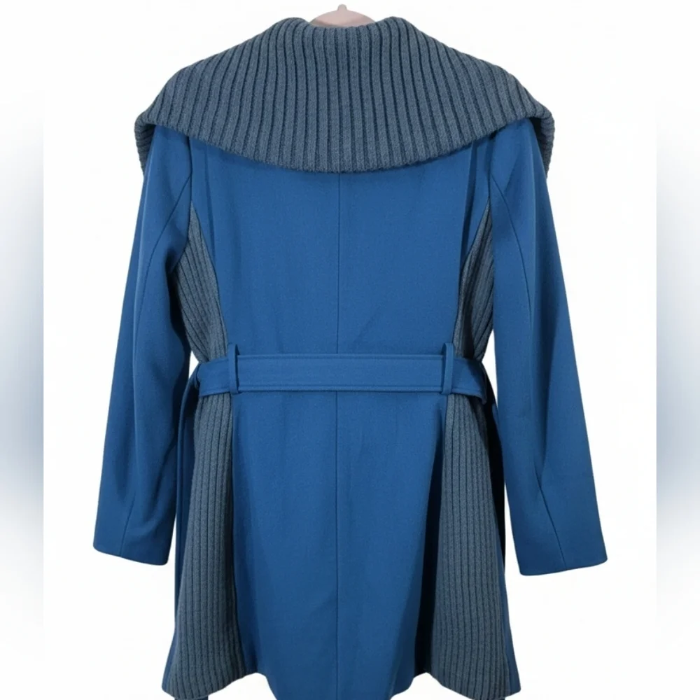 Elevenses By Anthropologie Wool Blue Coat‎ with Belt & Oversizee Collar Sz 8 - Picture 2 of 5